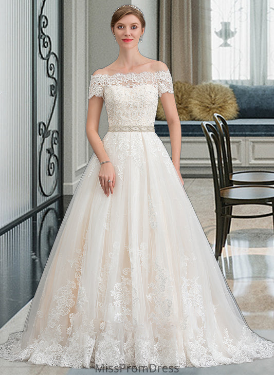 Kendra Ball-Gown/Princess Court Train Tulle Wedding Dress With Beading Sequins HMP0013770