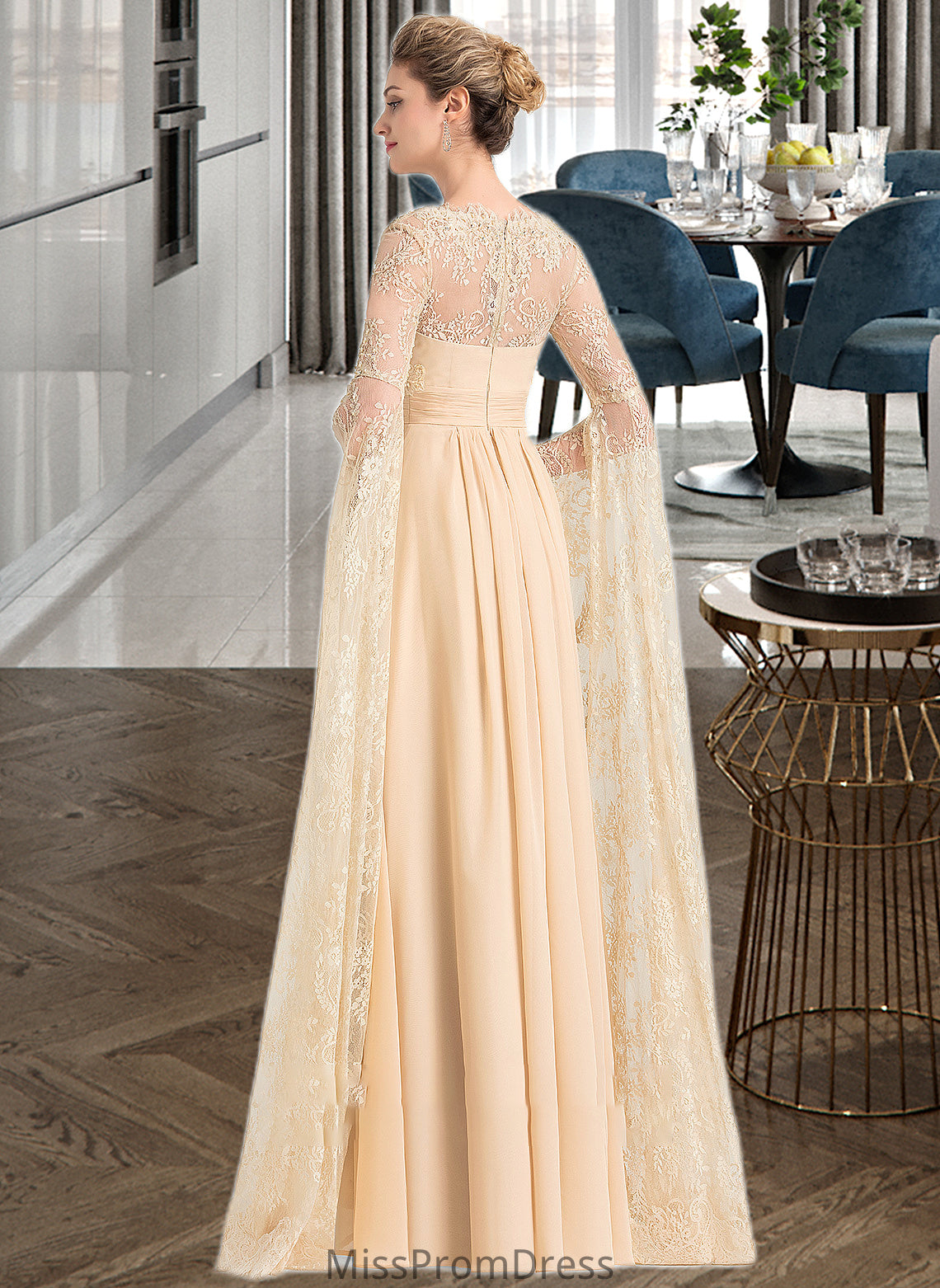 Gabriella A-Line Square Neckline Floor-Length Chiffon Wedding Dress With Ruffle Beading HMP0013783