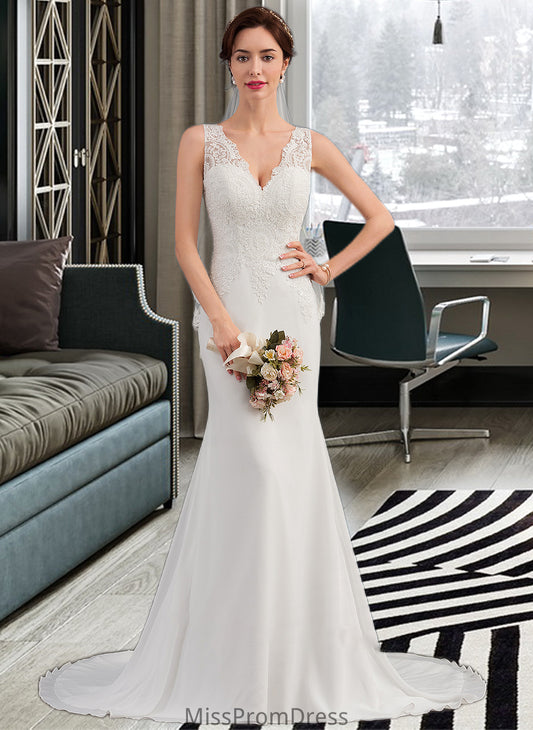 Gill Trumpet/Mermaid V-neck Court Train Chiffon Wedding Dress HMP0013788