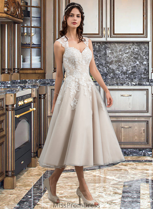 Valery Ball-Gown/Princess Sweetheart Tea-Length Tulle Wedding Dress With Sequins HMP0013791