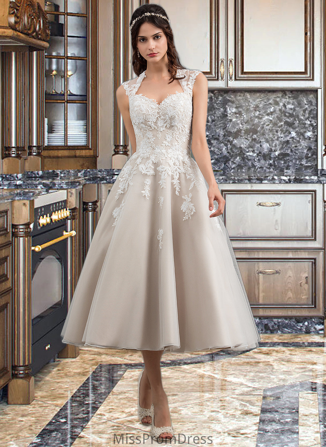 Valery Ball-Gown/Princess Sweetheart Tea-Length Tulle Wedding Dress With Sequins HMP0013791