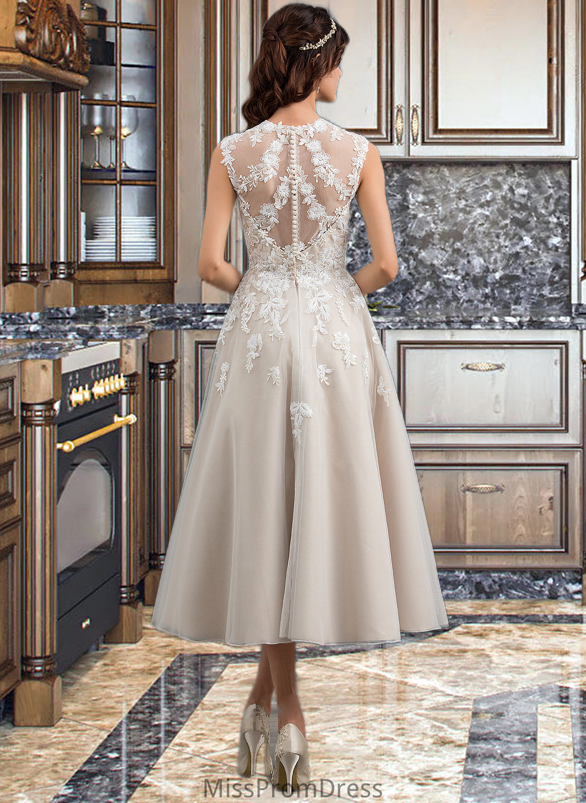 Valery Ball-Gown/Princess Sweetheart Tea-Length Tulle Wedding Dress With Sequins HMP0013791