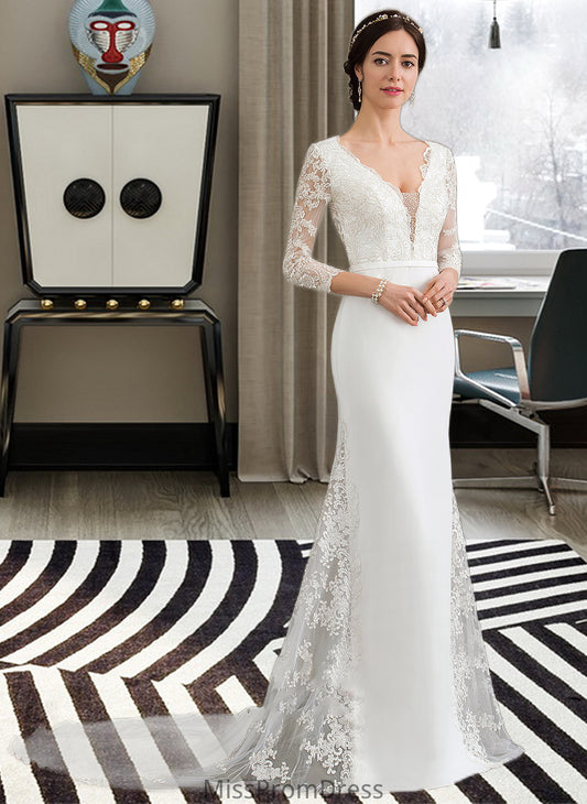 Jacey Trumpet/Mermaid V-neck Chapel Train Chiffon Wedding Dress With Beading Sequins HMP0013795