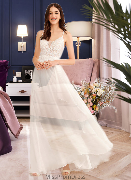 Isis A-Line V-neck Floor-Length Wedding Dress With Sequins HMP0013797