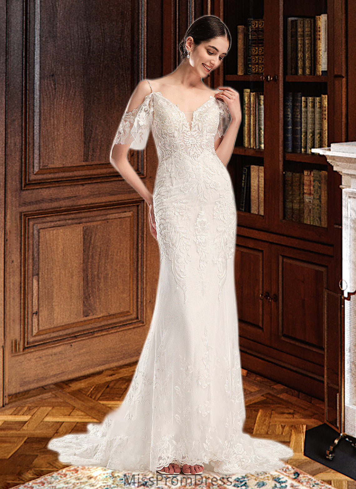 Jayleen Trumpet/Mermaid V-neck Chapel Train Wedding Dress With Beading Sequins HMP0013802