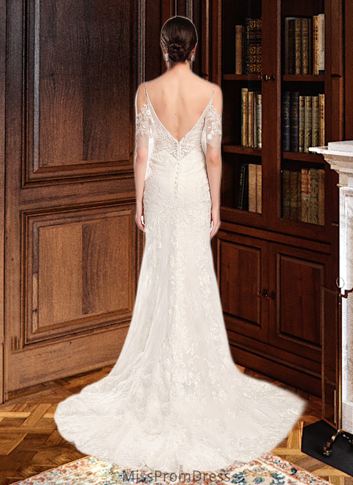 Jayleen Trumpet/Mermaid V-neck Chapel Train Wedding Dress With Beading Sequins HMP0013802