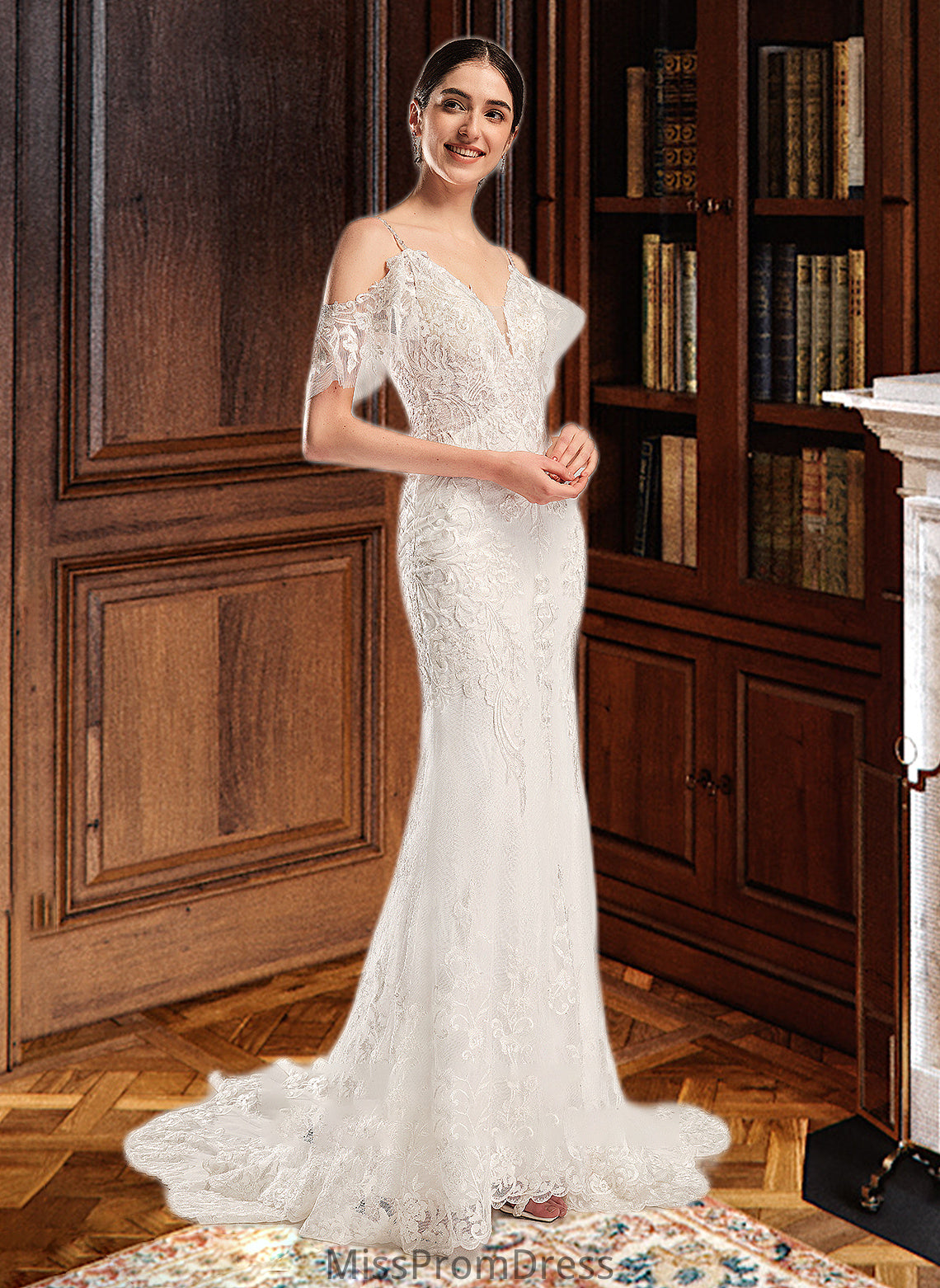 Jayleen Trumpet/Mermaid V-neck Chapel Train Wedding Dress With Beading Sequins HMP0013802