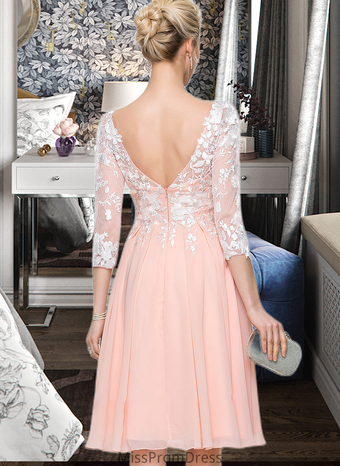 Anya Scoop Neck Knee-Length Chiffon Wedding Dress HMP0013805