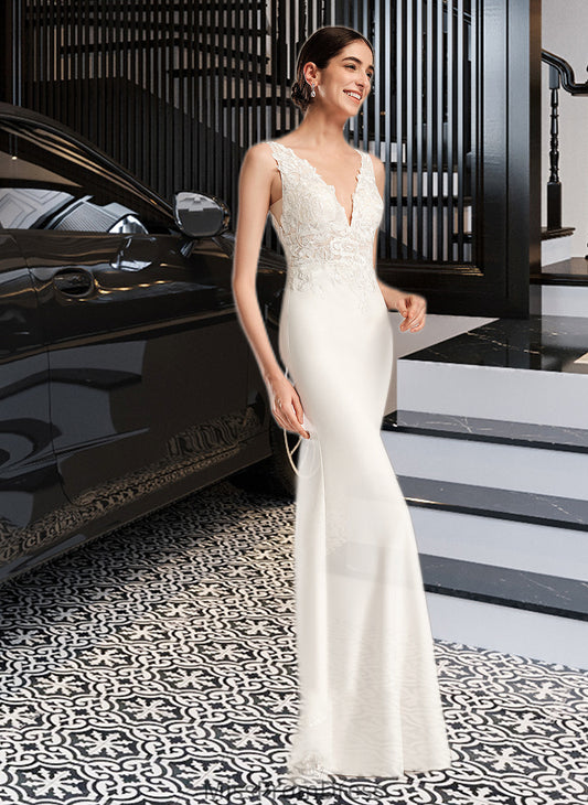 Rose Sheath/Column V-neck Court Train Wedding Dress With Sequins HMP0013807