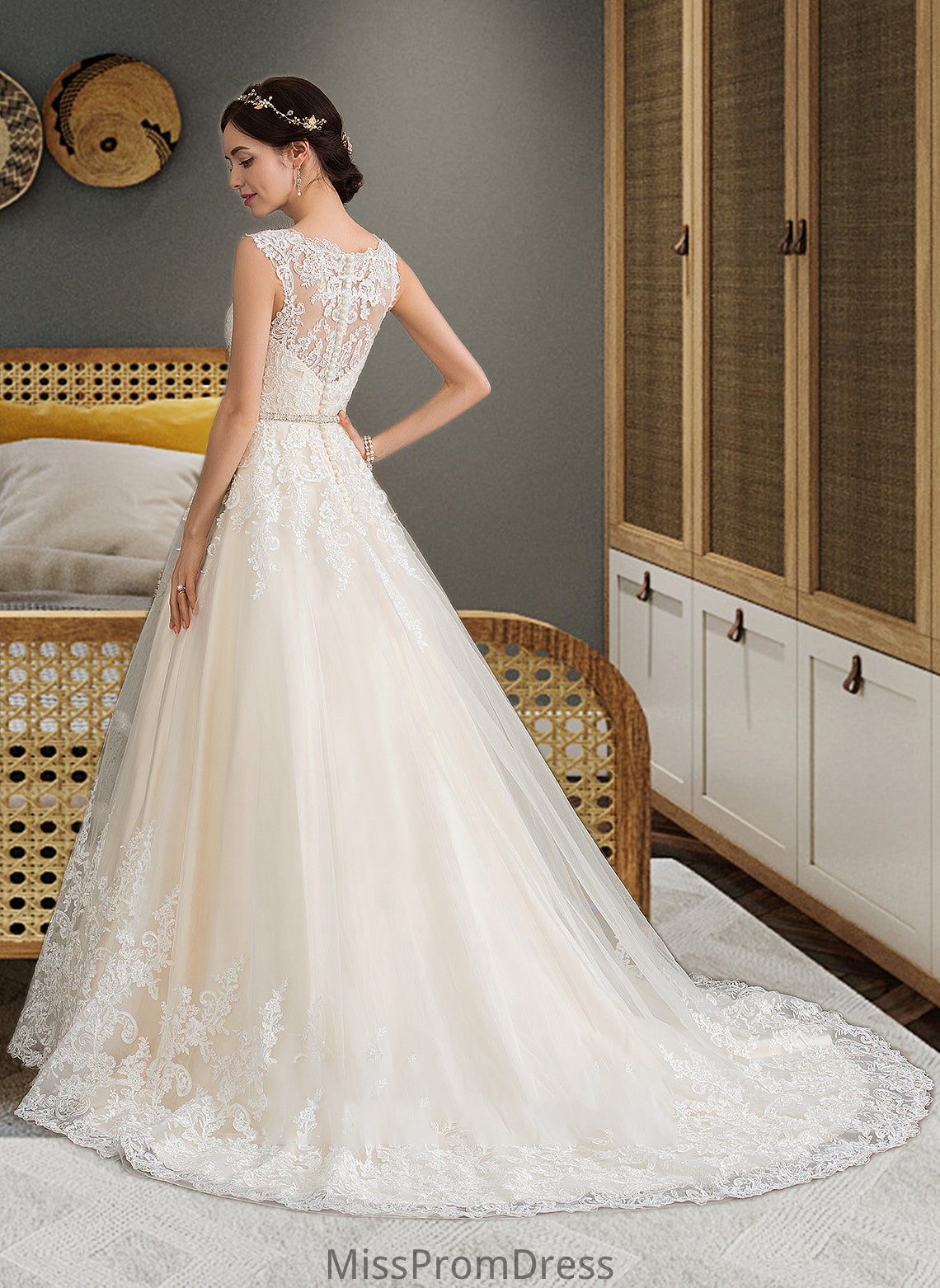 Shania Ball-Gown/Princess Sweetheart Court Train Tulle Wedding Dress With Beading Sequins HMP0013813