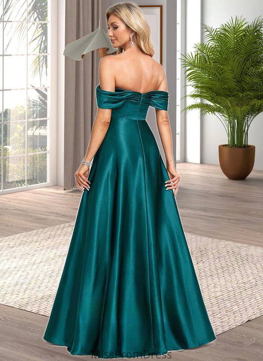 Erica A-line Off the Shoulder Floor-Length Stretch Satin Prom Dresses HMP0025879