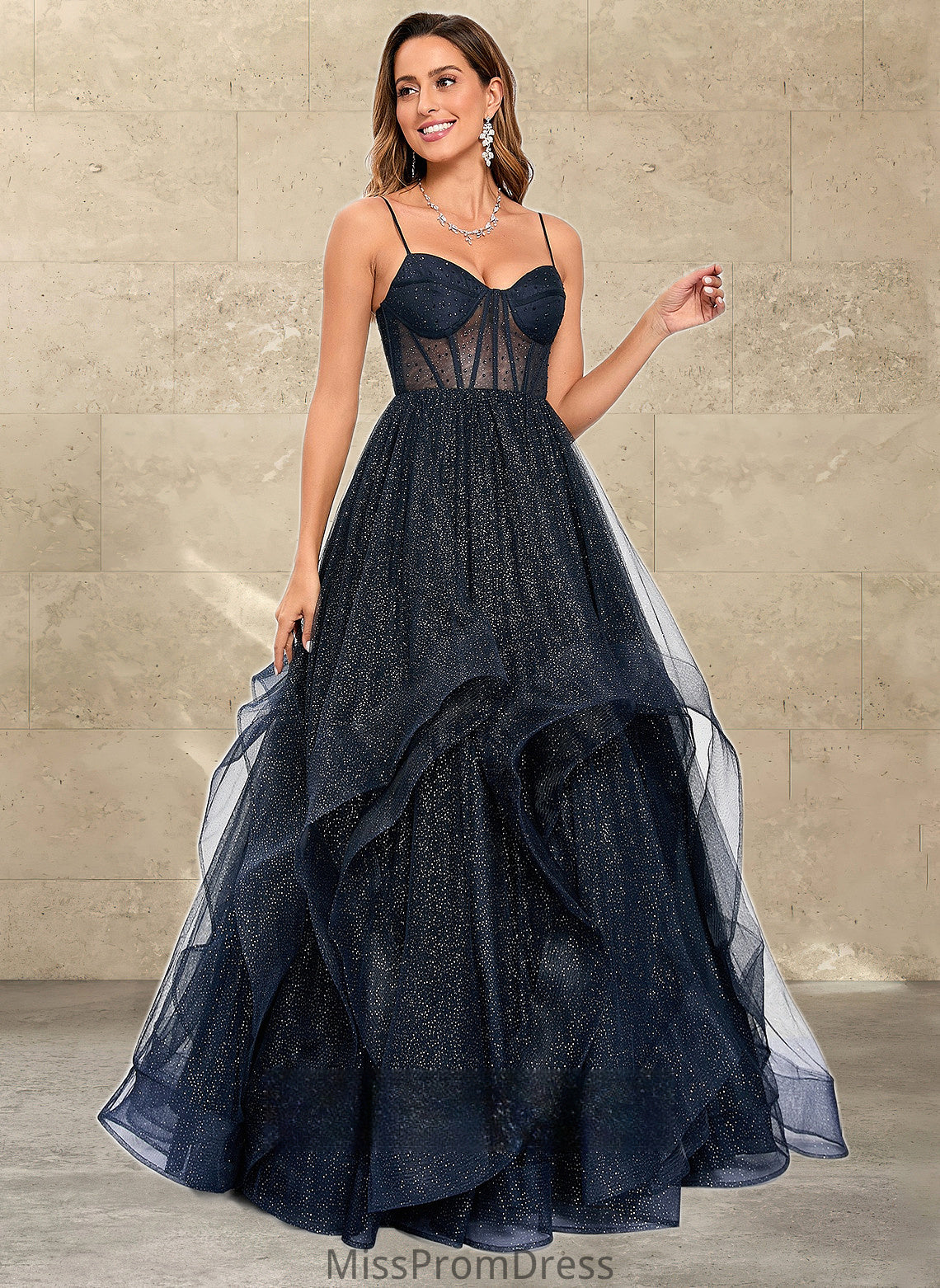 Rosa Ball-Gown/Princess V-Neck Floor-Length Tulle Prom Dresses HMP0025863