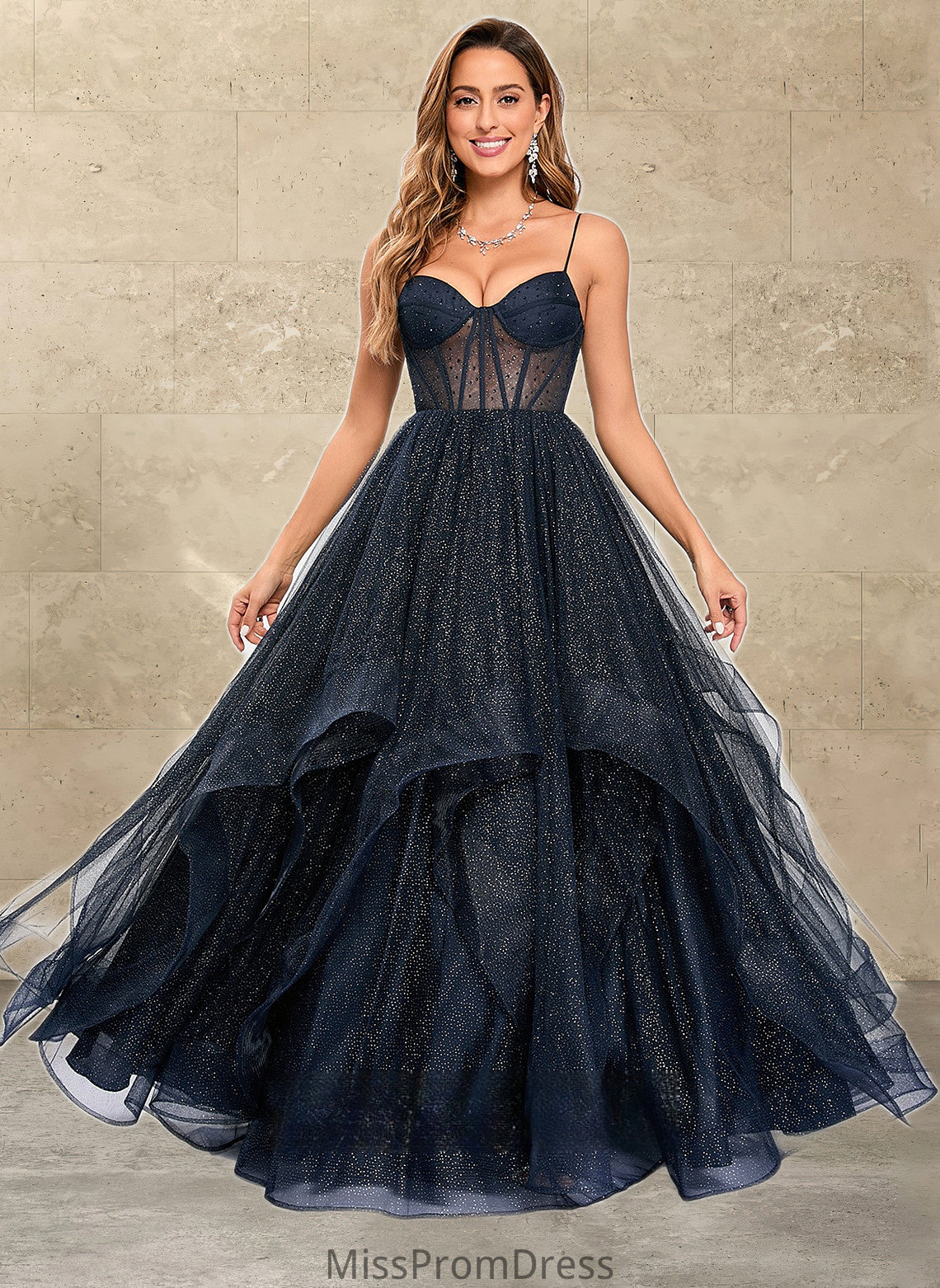 Rosa Ball-Gown/Princess V-Neck Floor-Length Tulle Prom Dresses HMP0025863