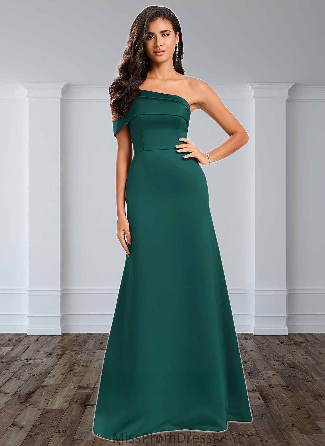 Margaret A-line Asymmetrical Off the Shoulder Floor-Length Satin Prom Dresses HMP0025884