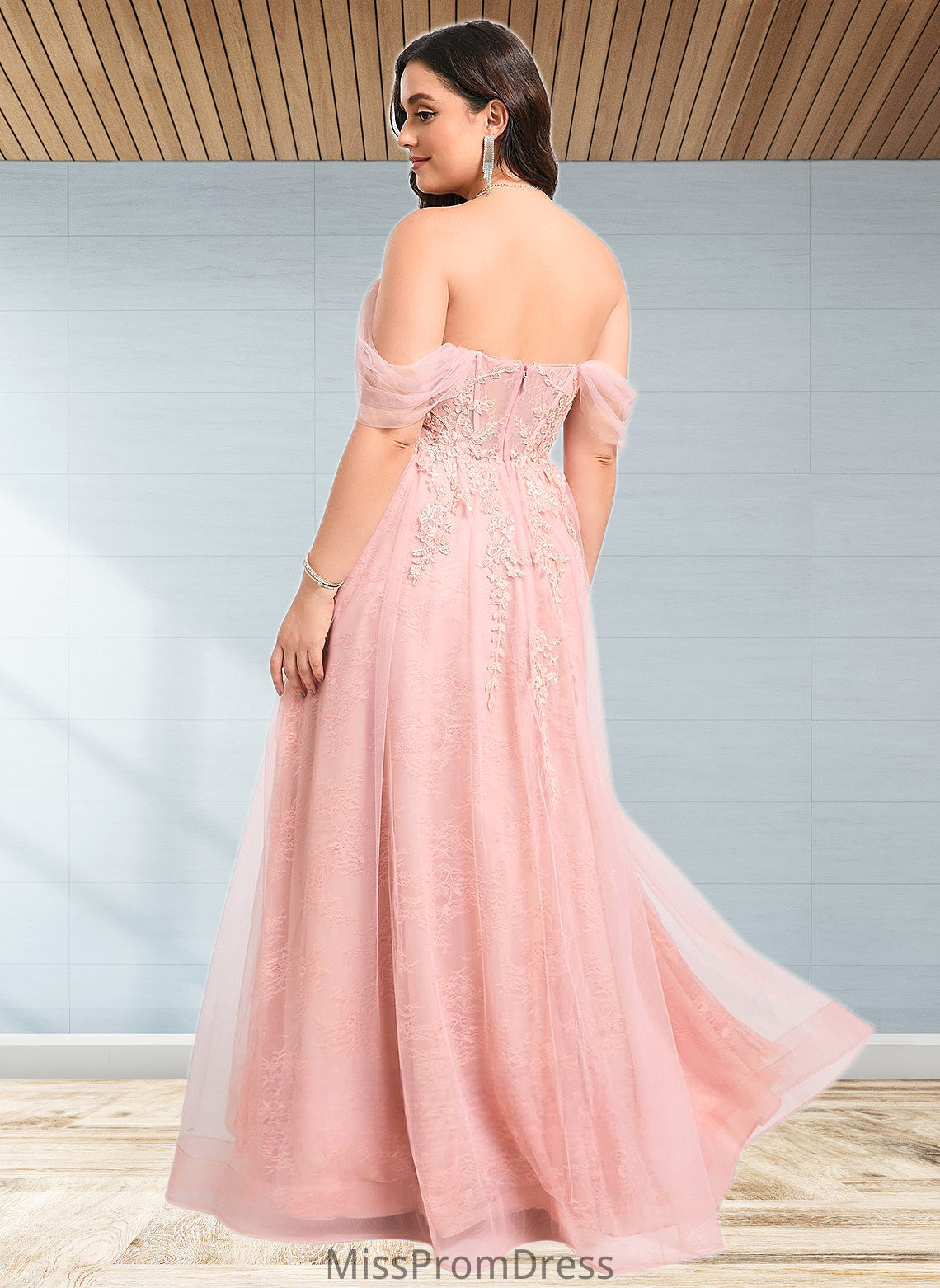 Elvira A-line Sweetheart Off the Shoulder Floor-Length Tulle Floral Lace Prom Dresses With Appliques Lace HMP0025870