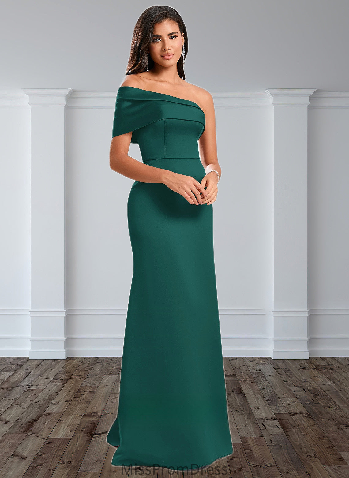 Margaret A-line Asymmetrical Off the Shoulder Floor-Length Satin Prom Dresses HMP0025884