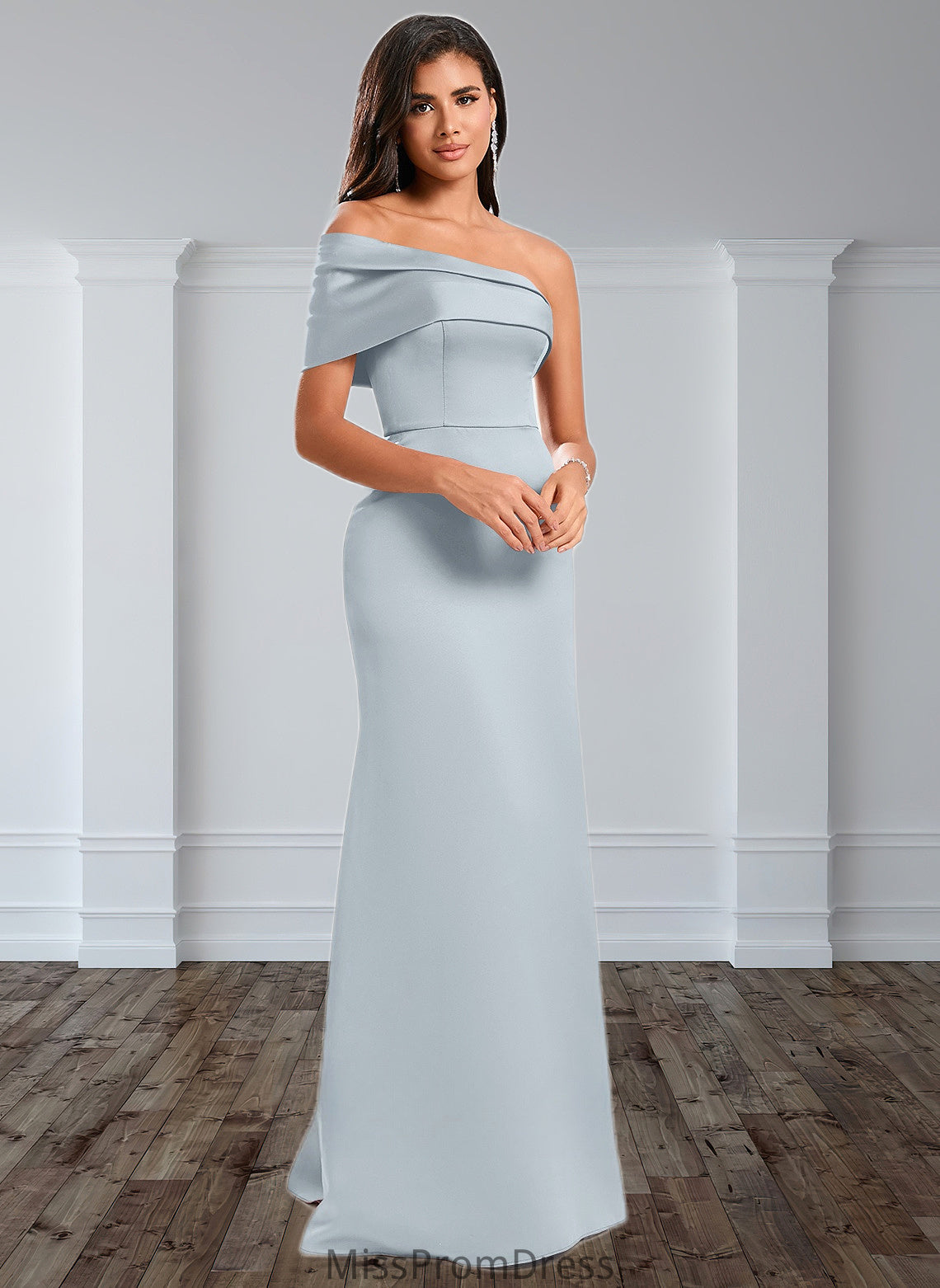 Margaret A-line Asymmetrical Off the Shoulder Floor-Length Satin Prom Dresses HMP0025884