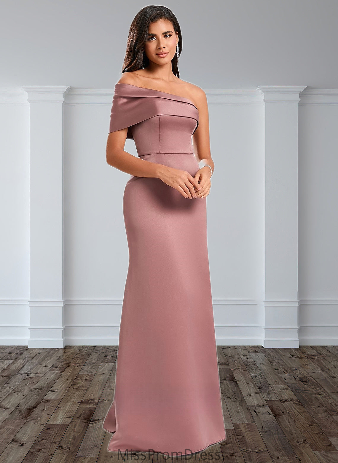 Margaret A-line Asymmetrical Off the Shoulder Floor-Length Satin Prom Dresses HMP0025884