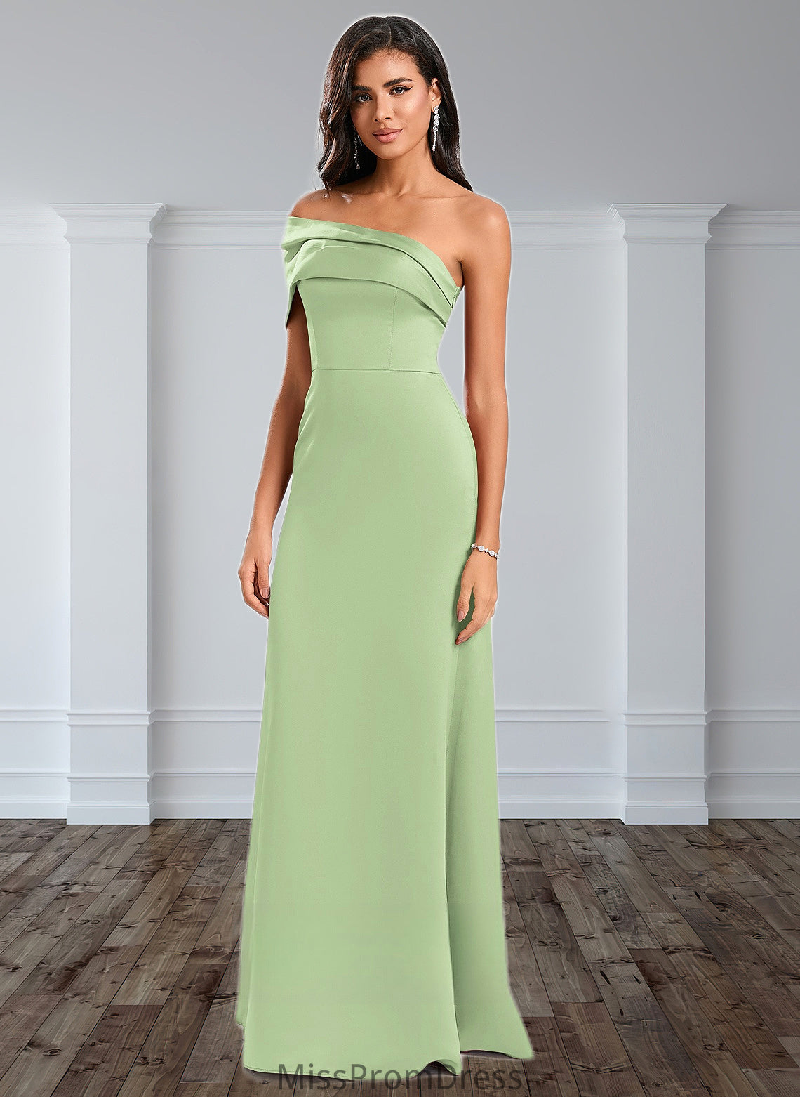 Margaret A-line Asymmetrical Off the Shoulder Floor-Length Satin Prom Dresses HMP0025884