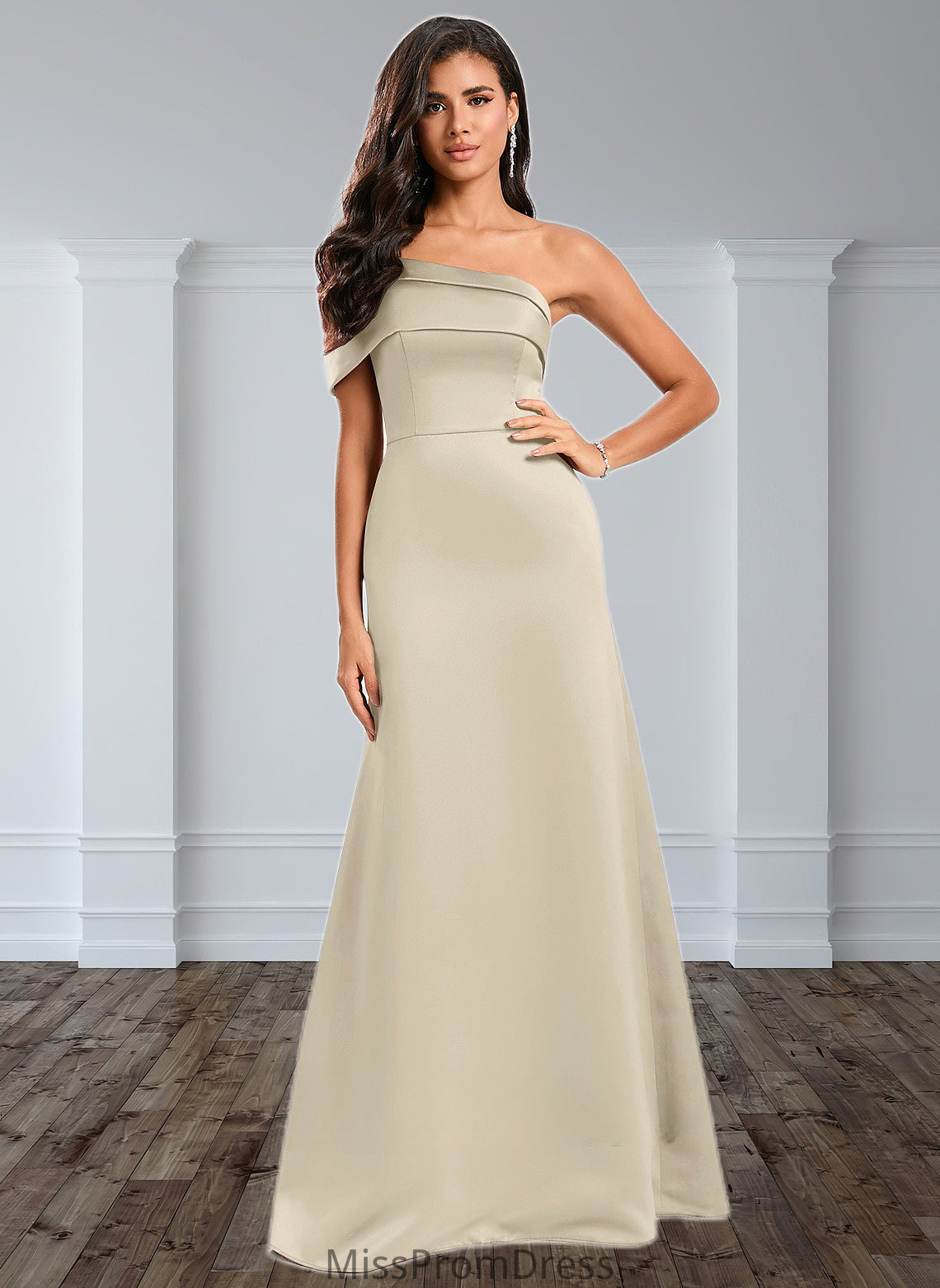 Margaret A-line Asymmetrical Off the Shoulder Floor-Length Satin Prom Dresses HMP0025884