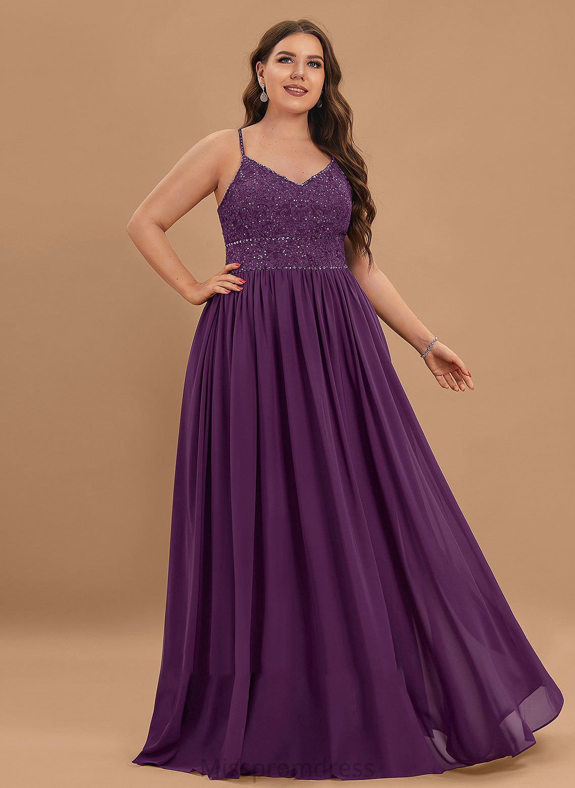 Sequins Isabelle Prom Dresses A-Line With V-neck Chiffon Lace Beading Floor-Length