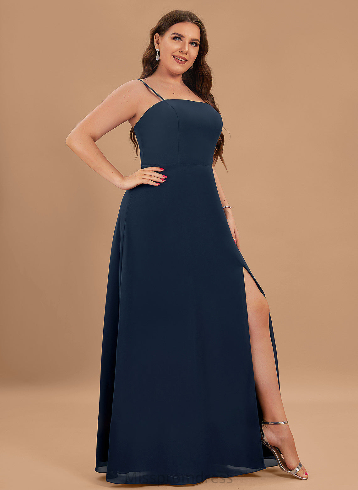 Square Neckline A-Line With Front Floor-Length Split Prom Dresses Chiffon Tricia