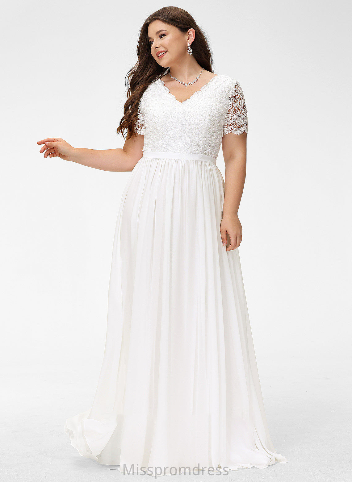 Lace Floor-Length Wedding Dress Chiffon Wedding Dresses Anaya A-Line V-neck