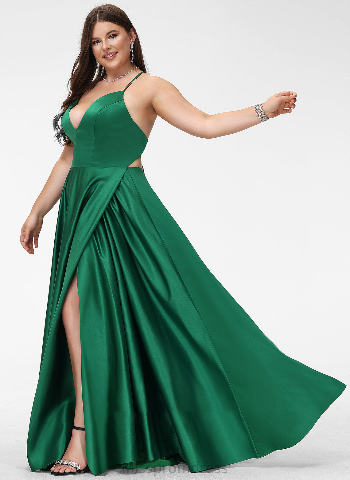 Floor-Length Satin V-neck Pancy A-Line Prom Dresses