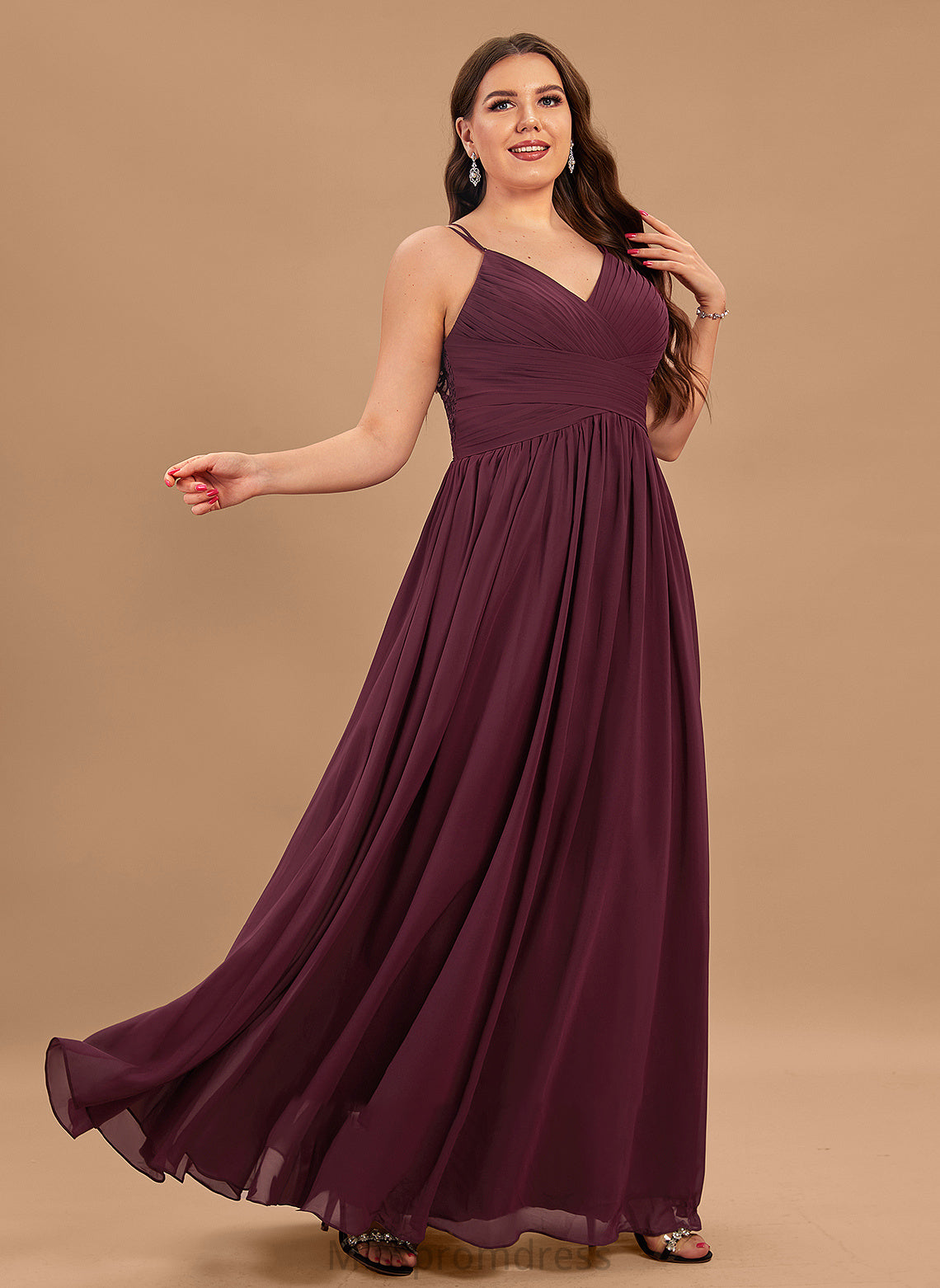 Chiffon Floor-Length Ruffle With V-neck Prom Dresses Selah Lace A-Line