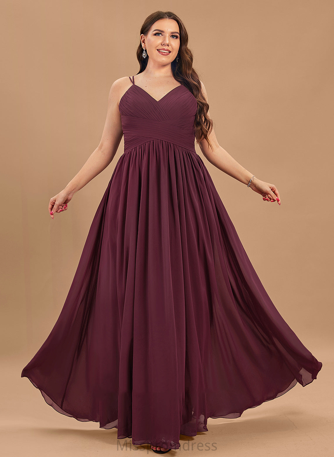 Chiffon Floor-Length Ruffle With V-neck Prom Dresses Selah Lace A-Line