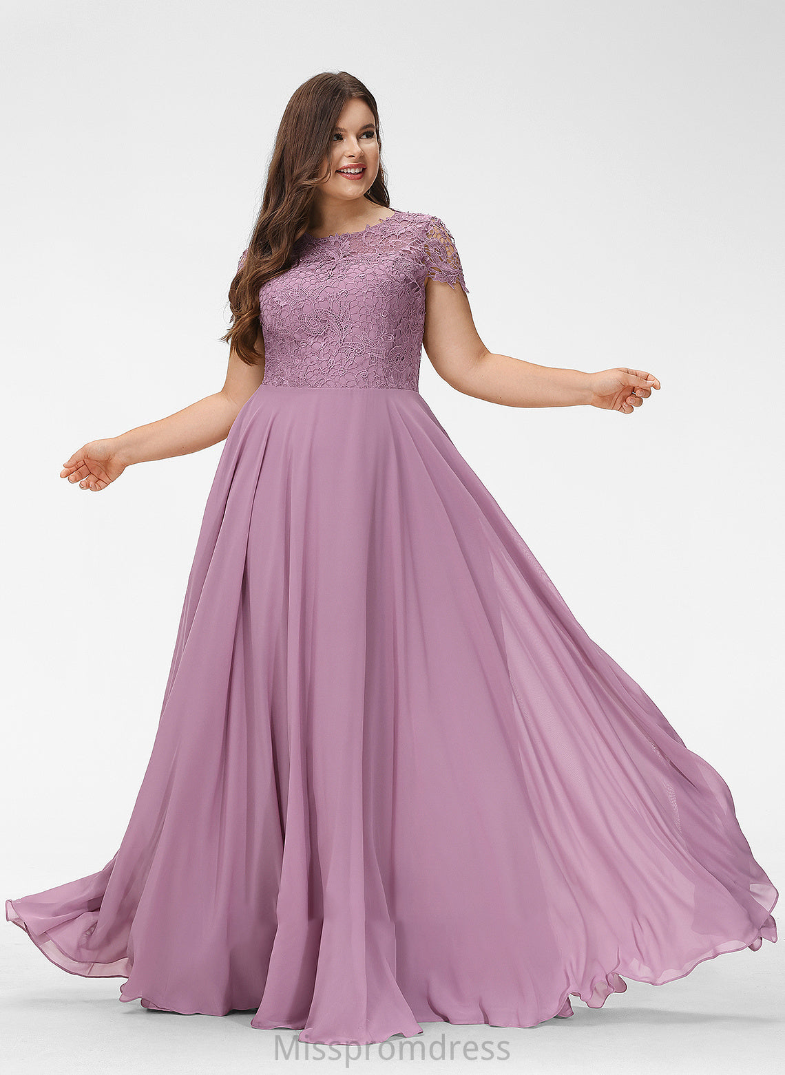 Prom Dresses Samara Scoop Pockets Chiffon Lace Neck With A-Line Floor-Length