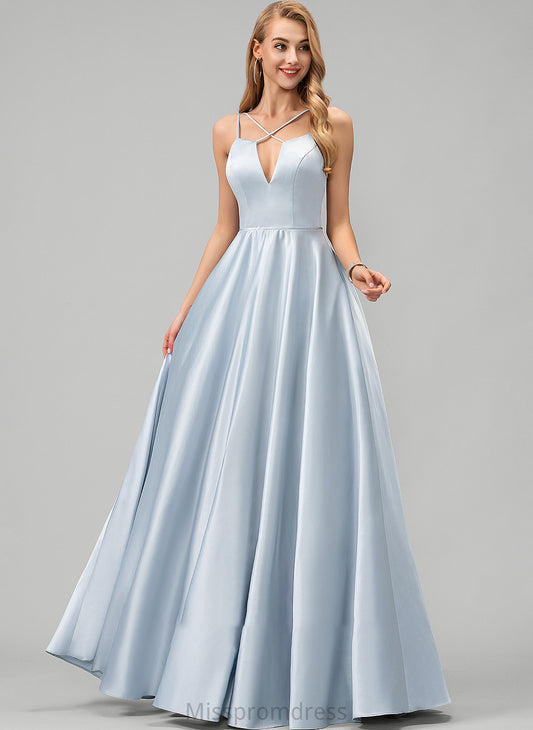 A-Line V-neck Mildred Prom Dresses Satin Floor-Length