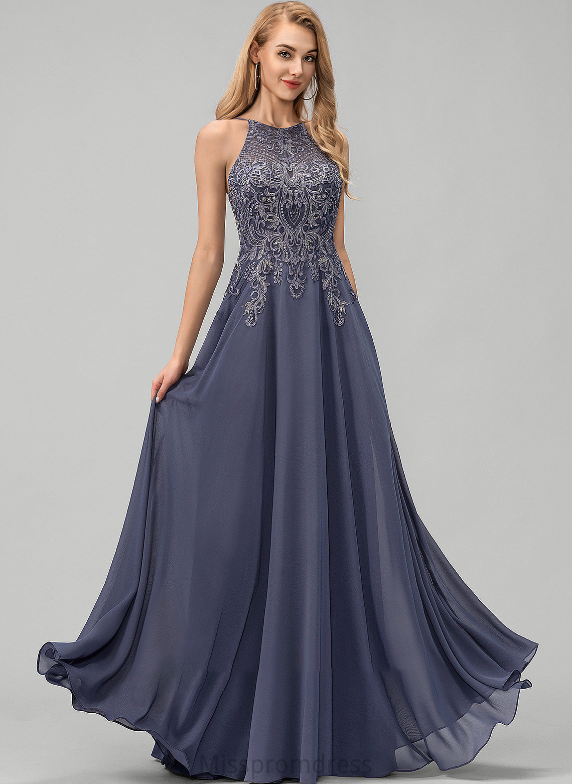 Prom Dresses Scoop Sequins A-Line Lace Eden Floor-Length Neck With Chiffon