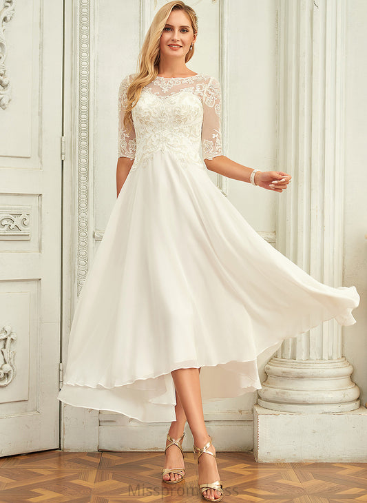 Gabrielle Chiffon Neck Sequins Wedding Dresses Beading Dress A-Line Wedding With Asymmetrical Scoop