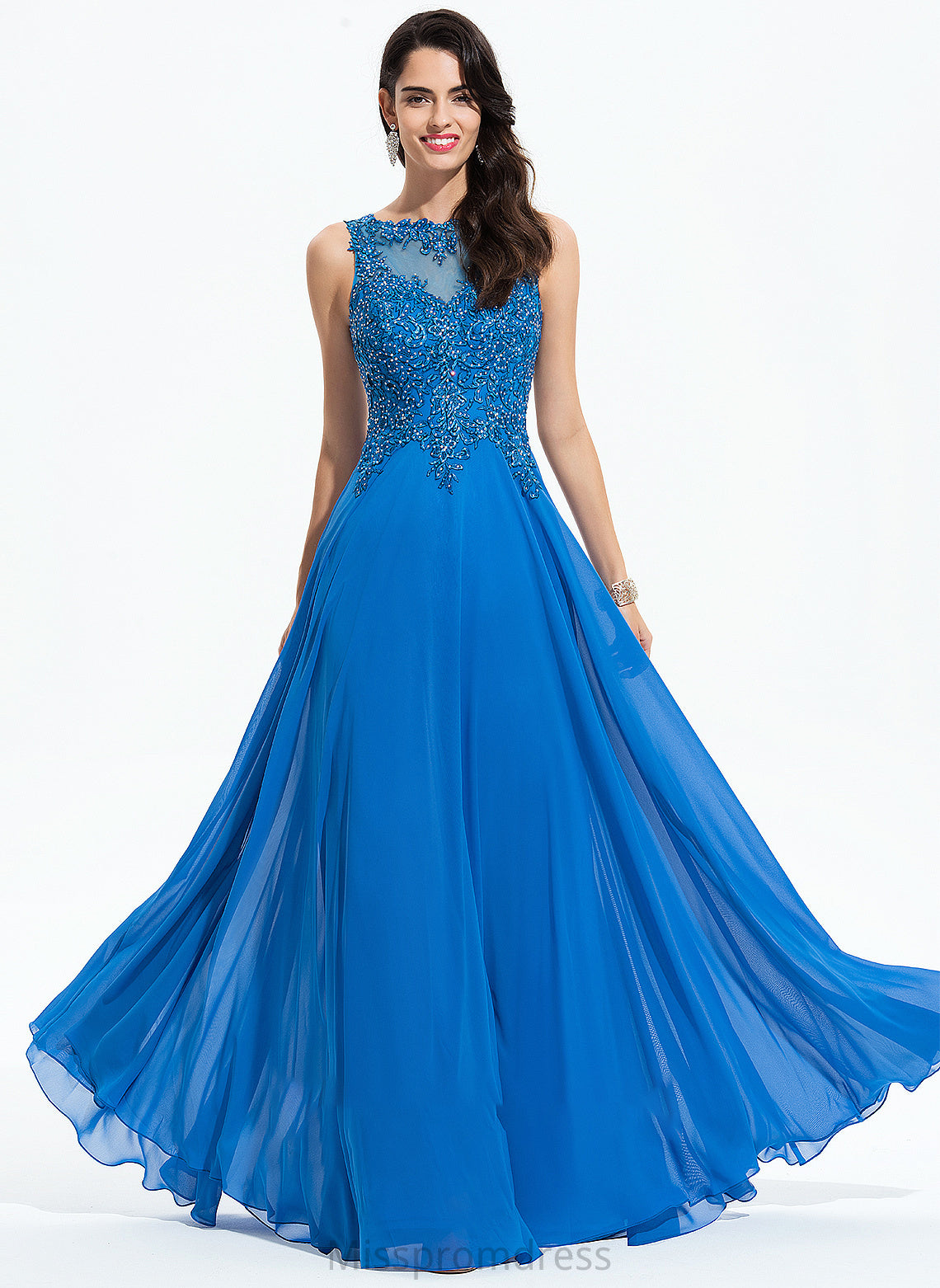 With Prom Dresses Cara Neck Chiffon Lace A-Line Sequins Scoop Floor-Length Beading