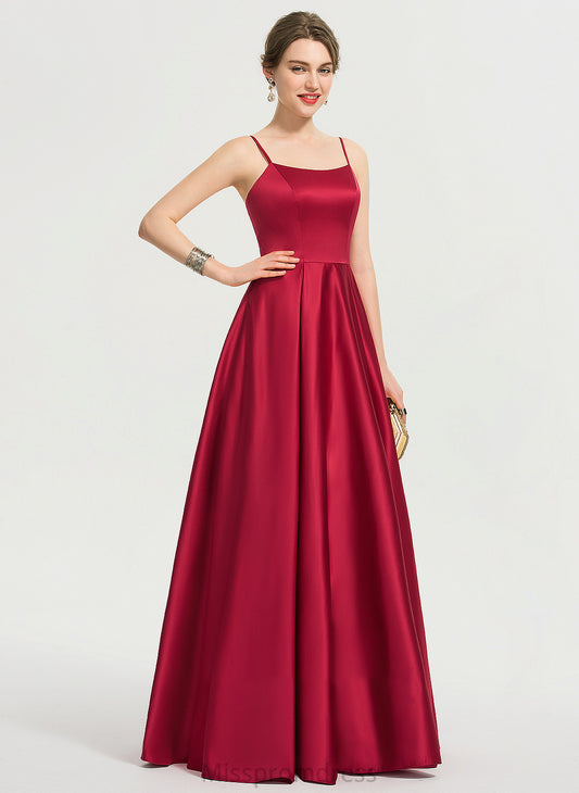 Square Satin A-Line Floor-Length Mariah Prom Dresses Neckline