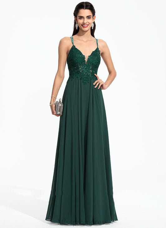 Beading Jemima With V-neck Chiffon Prom Dresses Floor-Length Sequins A-Line