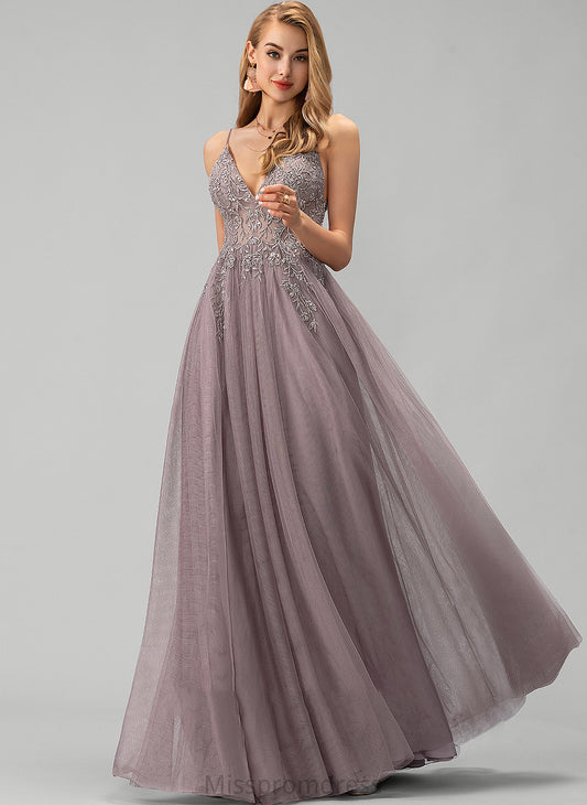 Front Nellie With Tulle Beading Lace Prom Dresses Sequins V-neck Ball-Gown/Princess Split Floor-Length