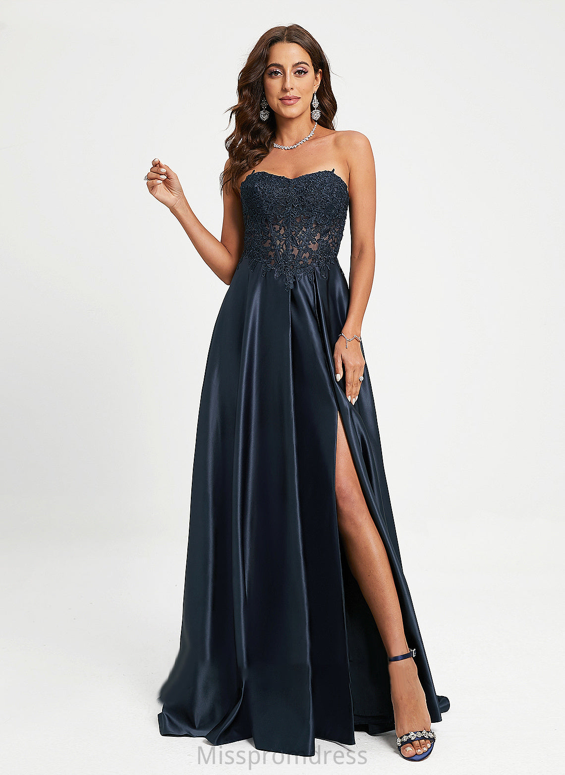 Sweetheart With Aimee A-Line Prom Dresses Train Lace Sweep Satin