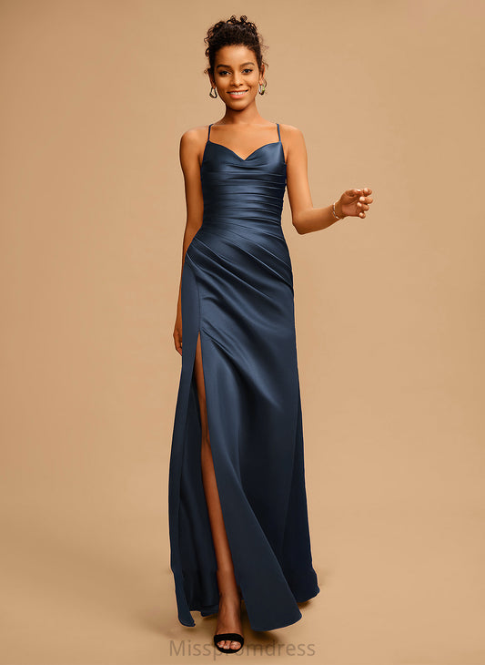 Sheath/Column Prom Dresses Pleated With Makenna Satin Floor-Length V-neck