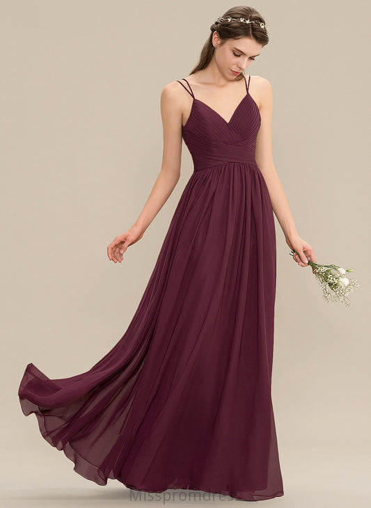 Chiffon Floor-Length Ruffle With V-neck Prom Dresses Selah Lace A-Line