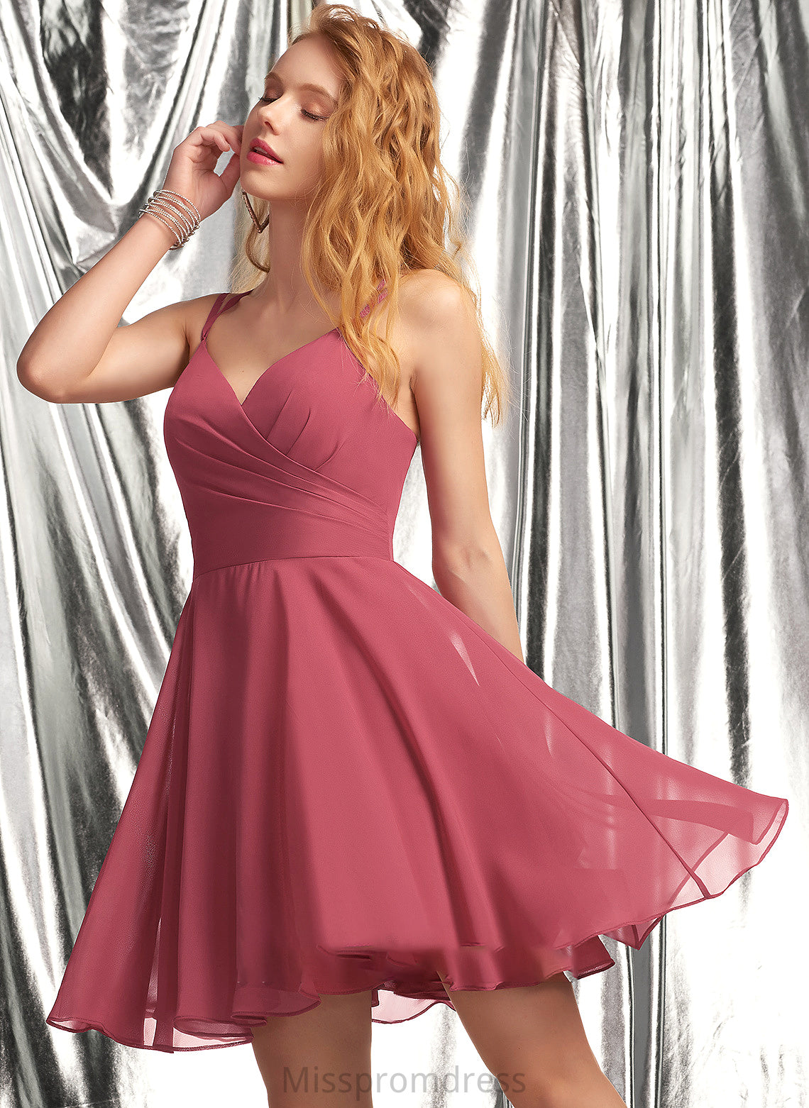 Short/Mini A-Line Chiffon Prom Dresses With V-neck Rylie Ruffle