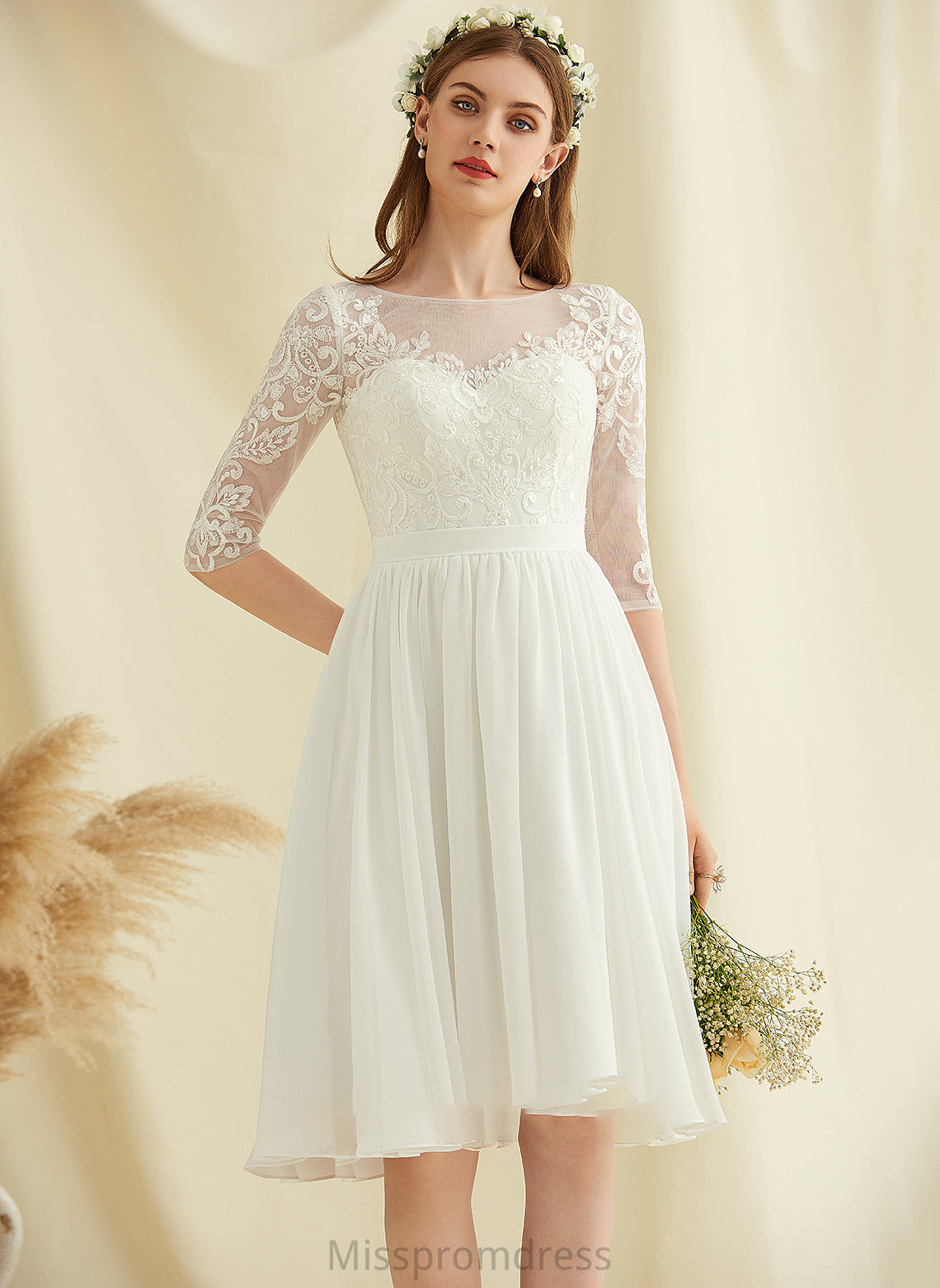 A-Line Wedding Dresses Wedding With Alexus Sequins Lace Dress Knee-Length Chiffon