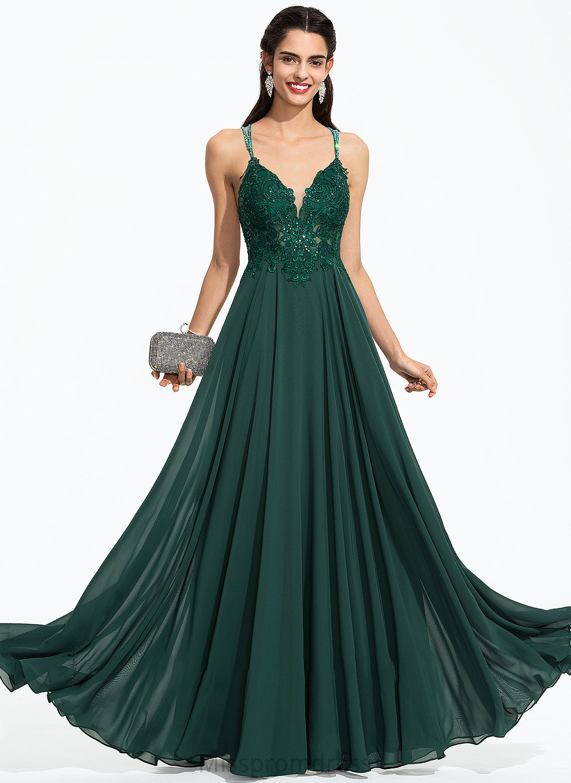 Beading Jemima With V-neck Chiffon Prom Dresses Floor-Length Sequins A-Line