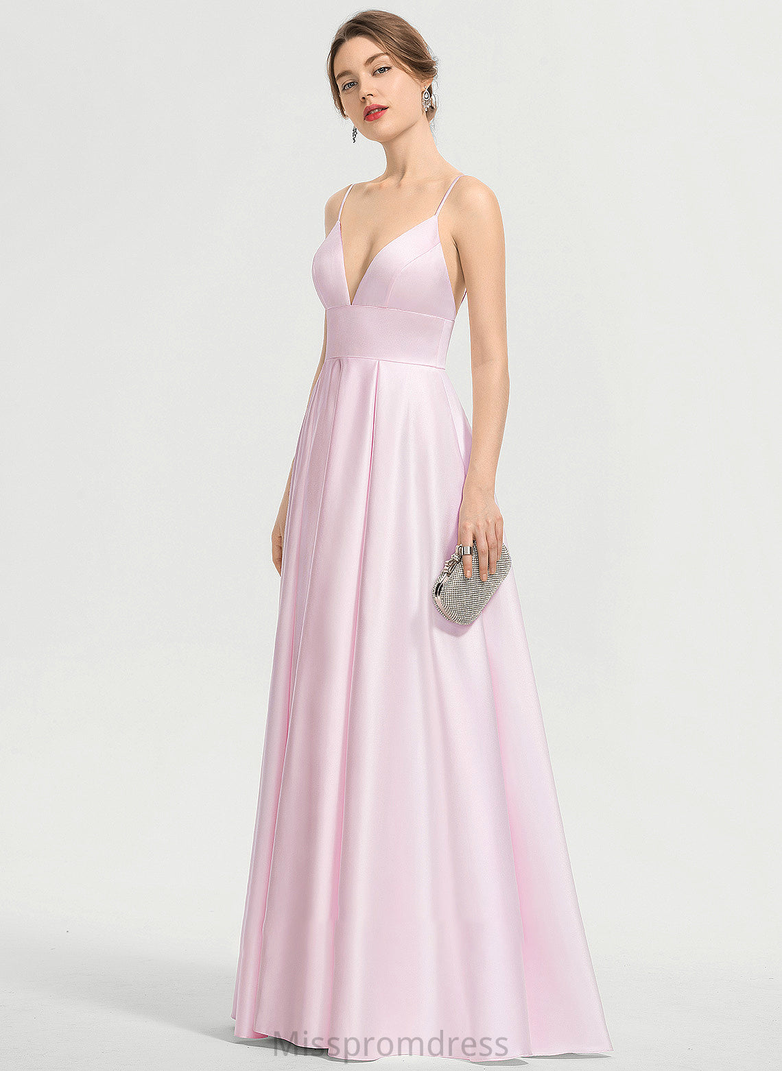 Floor-Length Satin With A-Line Pockets Anika V-neck Prom Dresses