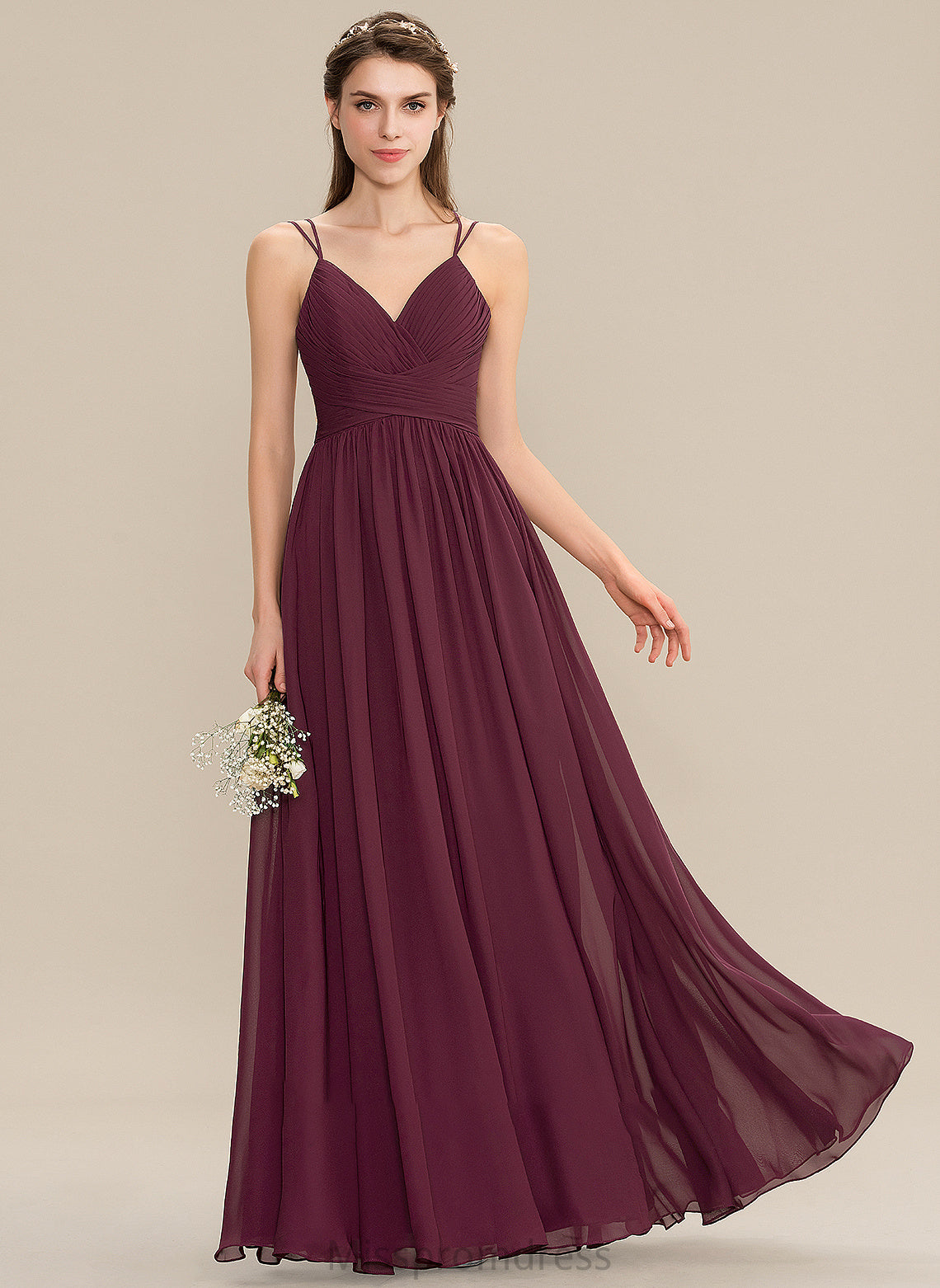 Chiffon Floor-Length Ruffle With V-neck Prom Dresses Selah Lace A-Line