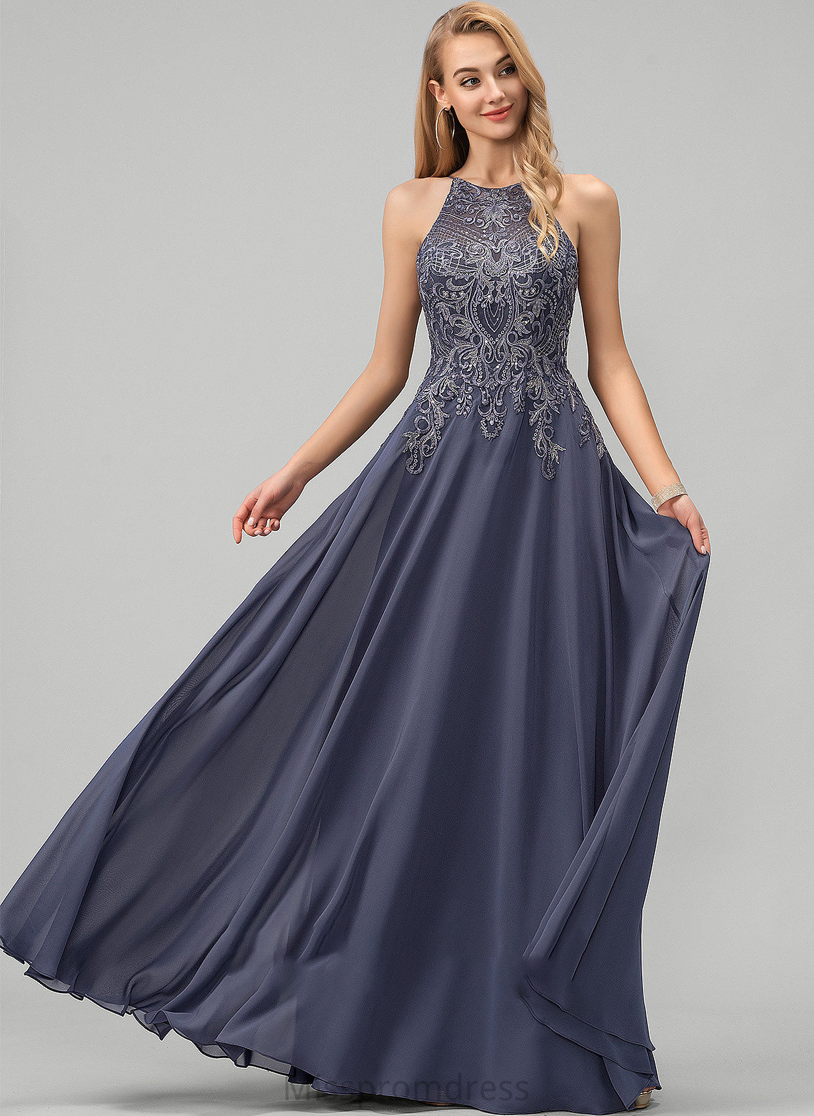 Prom Dresses Scoop Sequins A-Line Lace Eden Floor-Length Neck With Chiffon