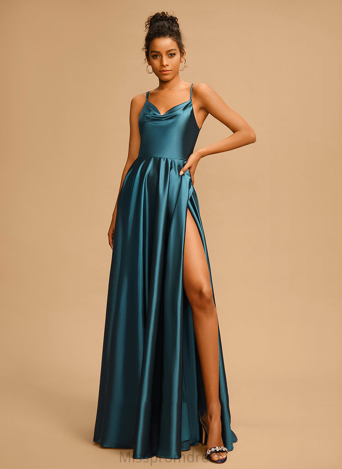 Cowl Floor-Length Satin Prom Dresses Neck A-Line Cristina