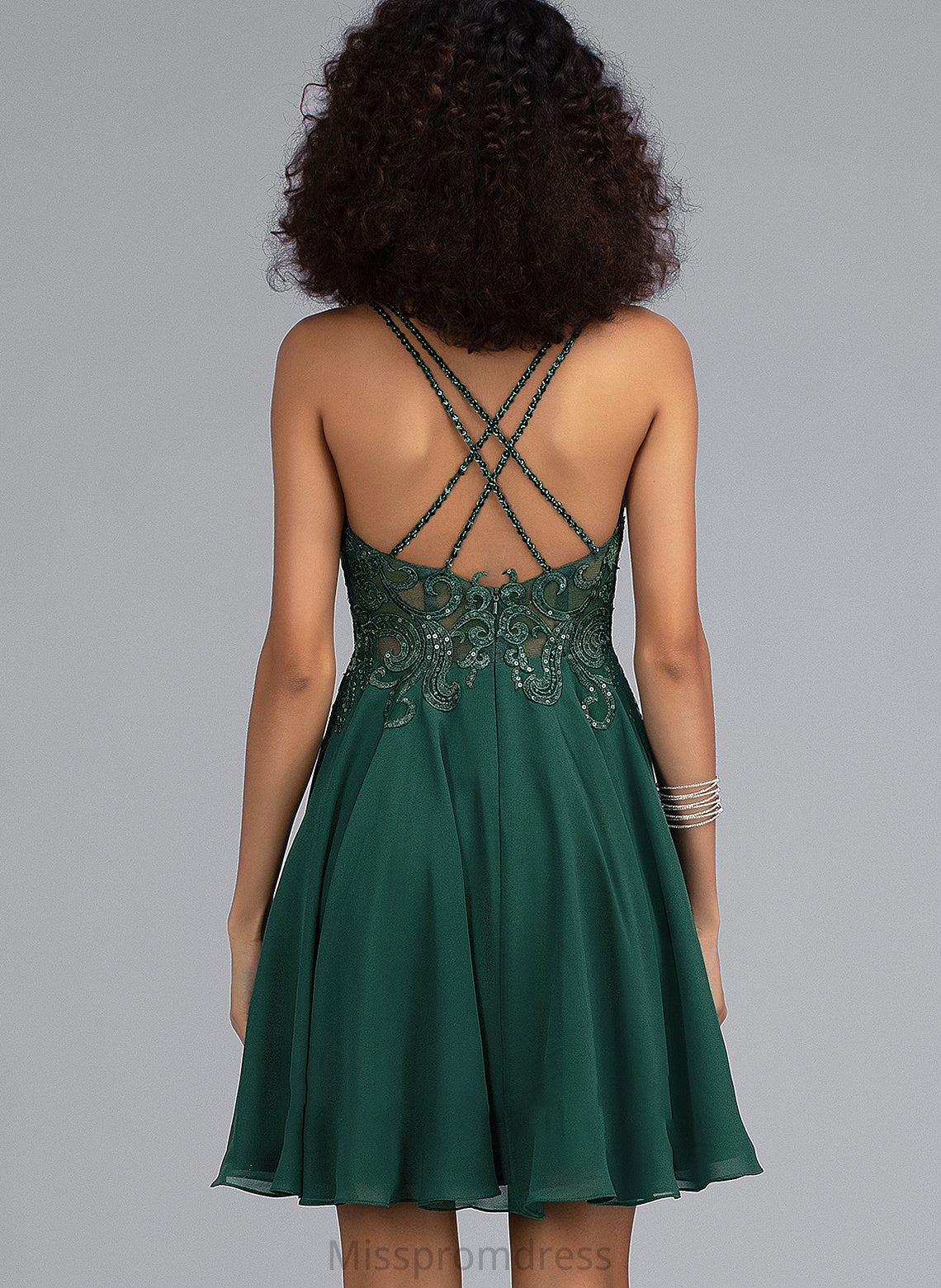 Sequins Chiffon V-neck Beading Prom Dresses With Short/Mini Hedda A-Line