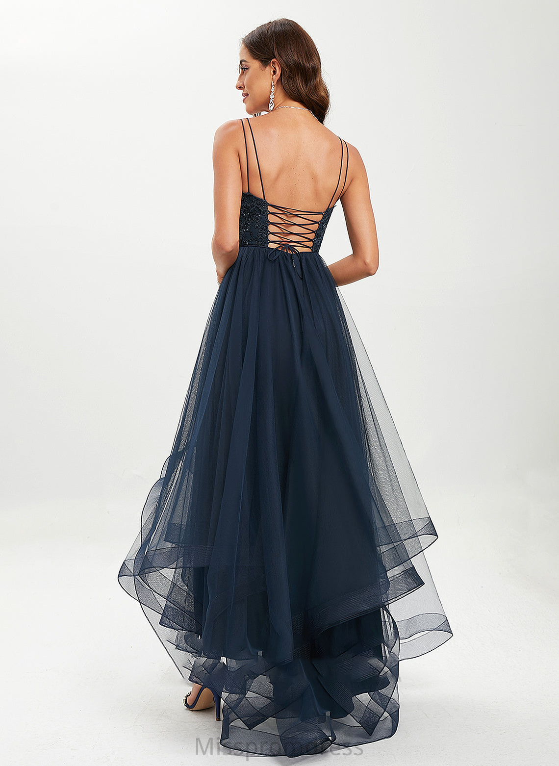 Valery Ball-Gown/Princess Prom Dresses Neck With Tulle Lace Scoop Asymmetrical Sequins